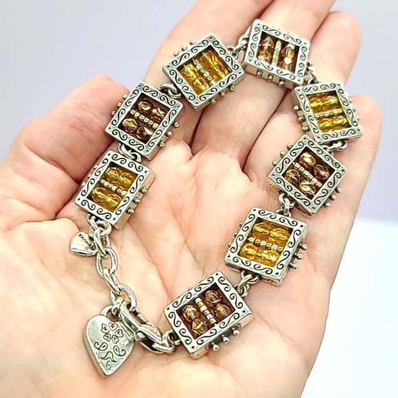 Brighton "BEDAZZLED" Bronze Swarovski Crystal Beads & Heart Charm Link Bracelet! - Picture 8 of 9